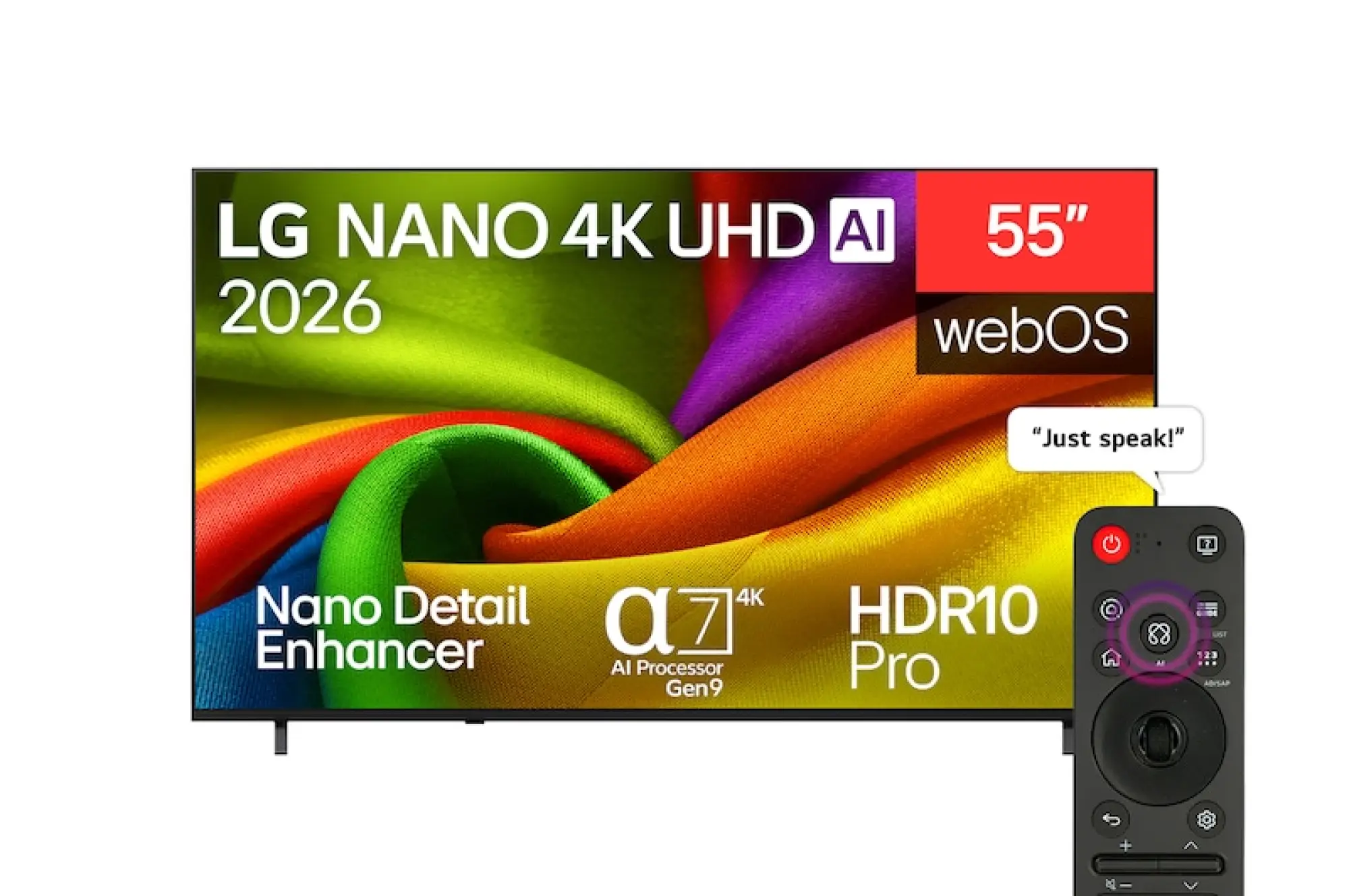 Photo of تەلەفزیۆنی زیرەکی 55 ئینچی LG NANO 4K UHD AI NU84، لەگەڵ ڕیمۆتی زیرەکی AI Magic Remote، تەکنەلۆژیای HDR10 Pro، سیستەمی webOS، مۆدێلی 2026 (60Hz).