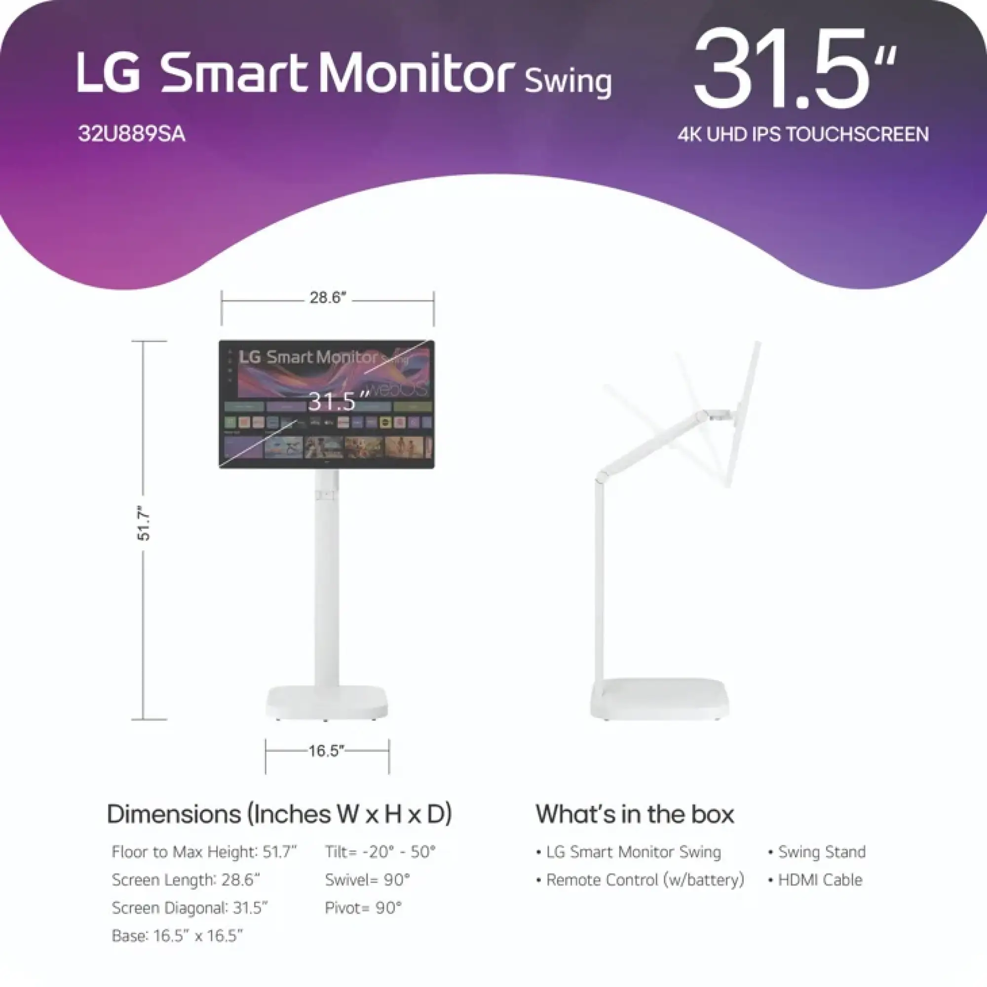 Photo of شاشة إل جي ألترا وايد 32 إنش Smart Monitor Swing - موديل 32U889SA-W