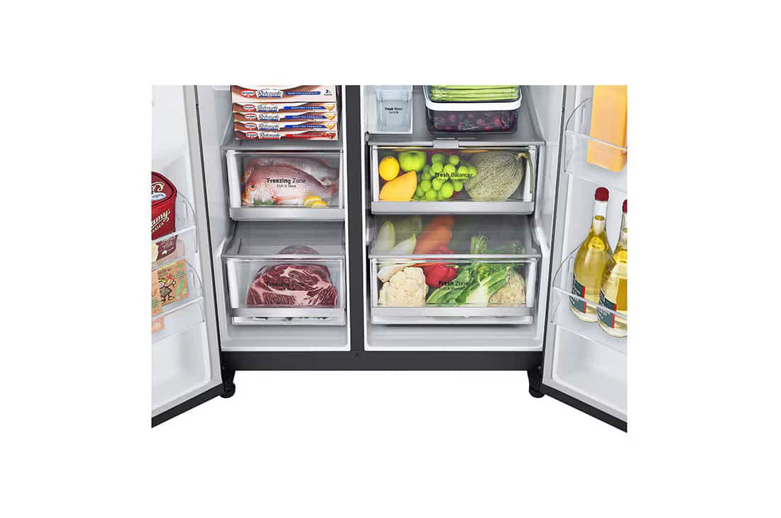 Photo of LG InstaView™ ThinQ™ 617L Side by Side Refrigerator, UVnano™, LINEARCooling™, ThinQ™ in Essence Black Steel