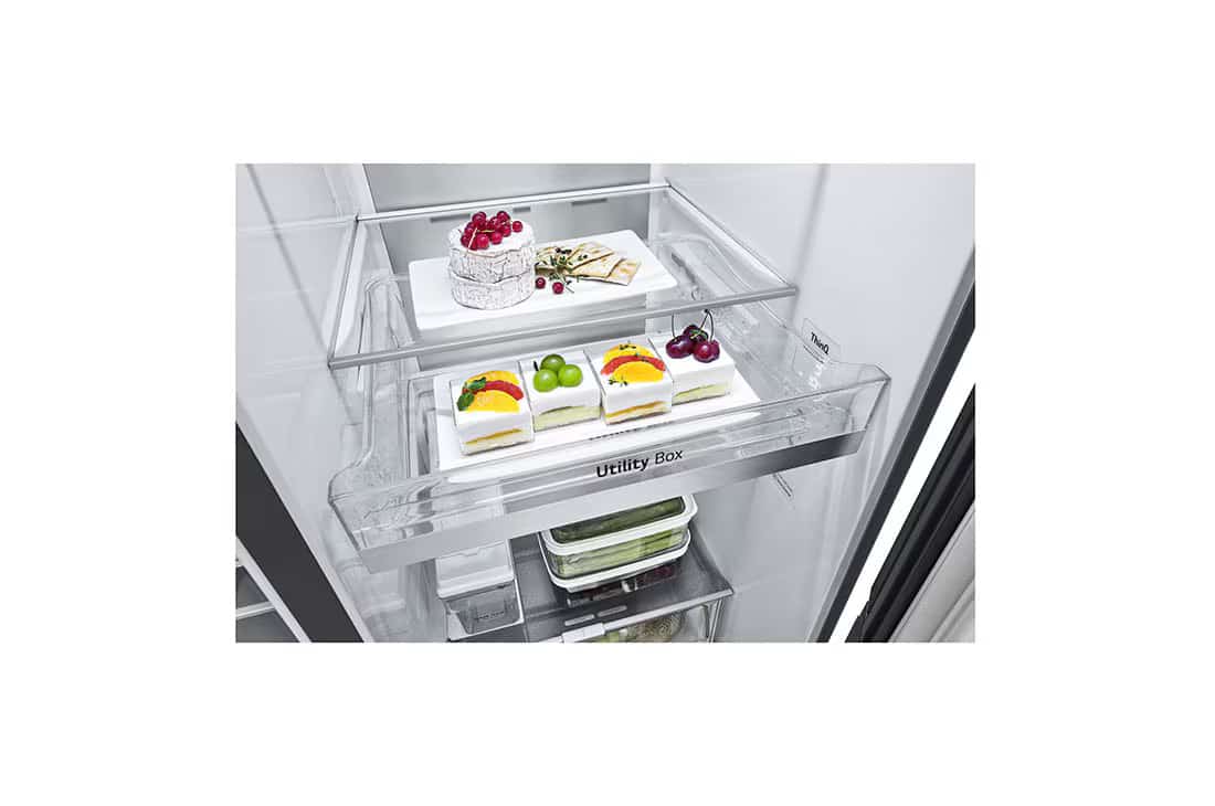 Photo of LG InstaView™ ThinQ™ 617L Side by Side Refrigerator, UVnano™, LINEARCooling™, ThinQ™ in Essence Black Steel