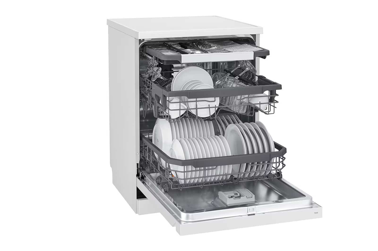Photo of غسالة صحون إل جي بالبخار ™QuadWash ، لون فضي بلاتيني, 14 طقم، تقنية EasyRack™ Plus، محرك الدفع المباشر، تقنية ThinQ