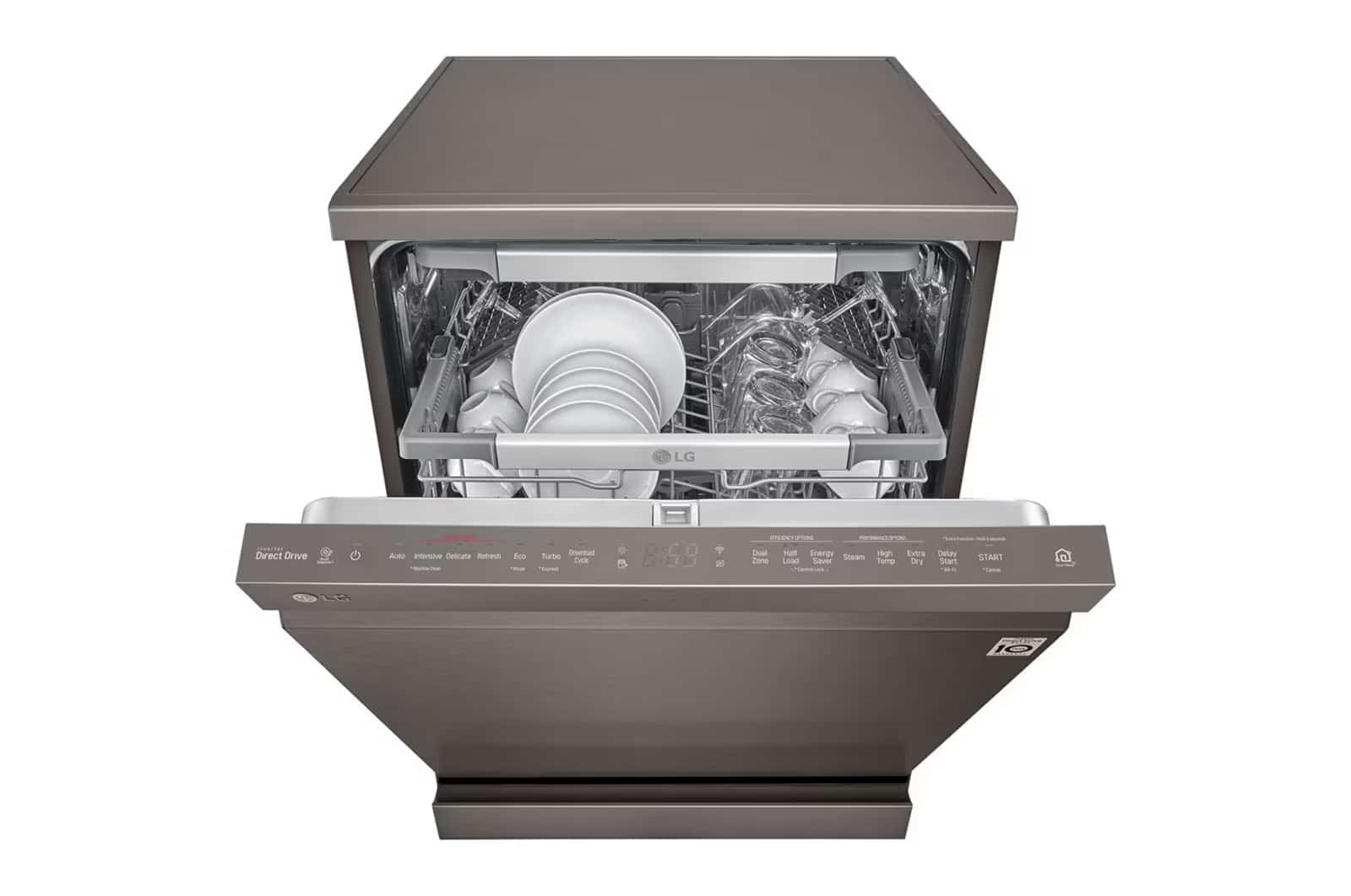 Photo of غسالة صحون إل جي بالبخار ™QuadWash ،إعداد المكان14، تقنية EasyRack™ Plus ، محرك الدفع المباشر، تقنية ThinQ, لون أسود ستانلستيل