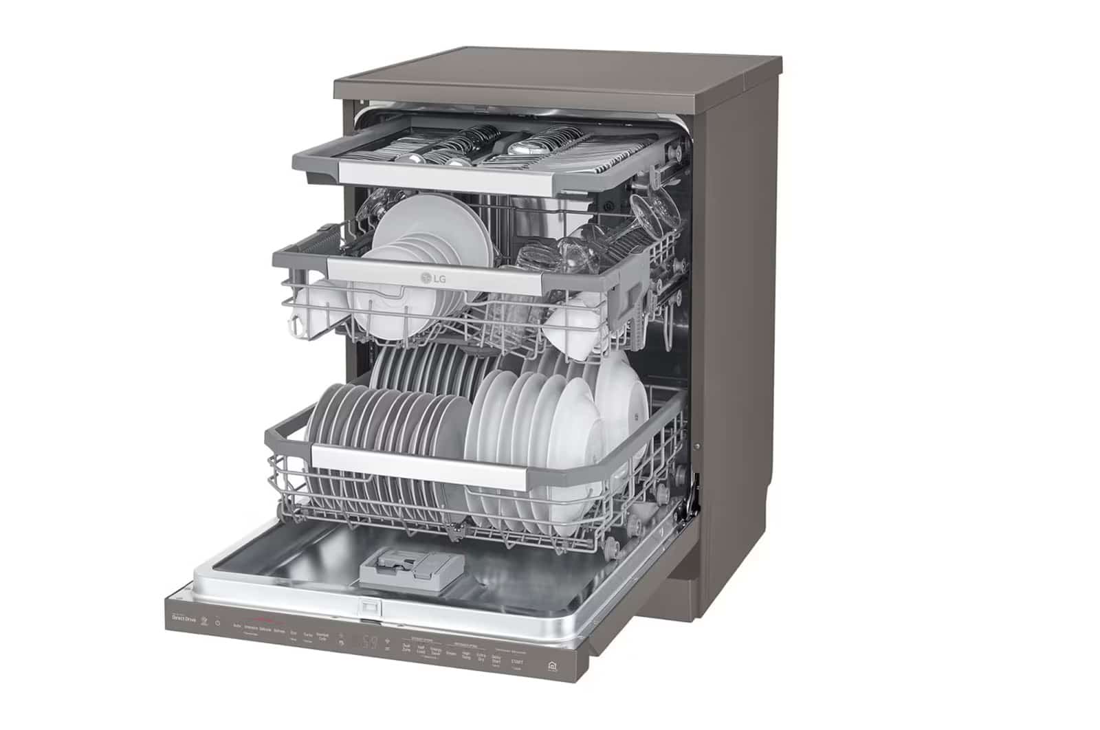 Photo of غسالة صحون إل جي بالبخار ™QuadWash ،إعداد المكان14، تقنية EasyRack™ Plus ، محرك الدفع المباشر، تقنية ThinQ, لون أسود ستانلستيل