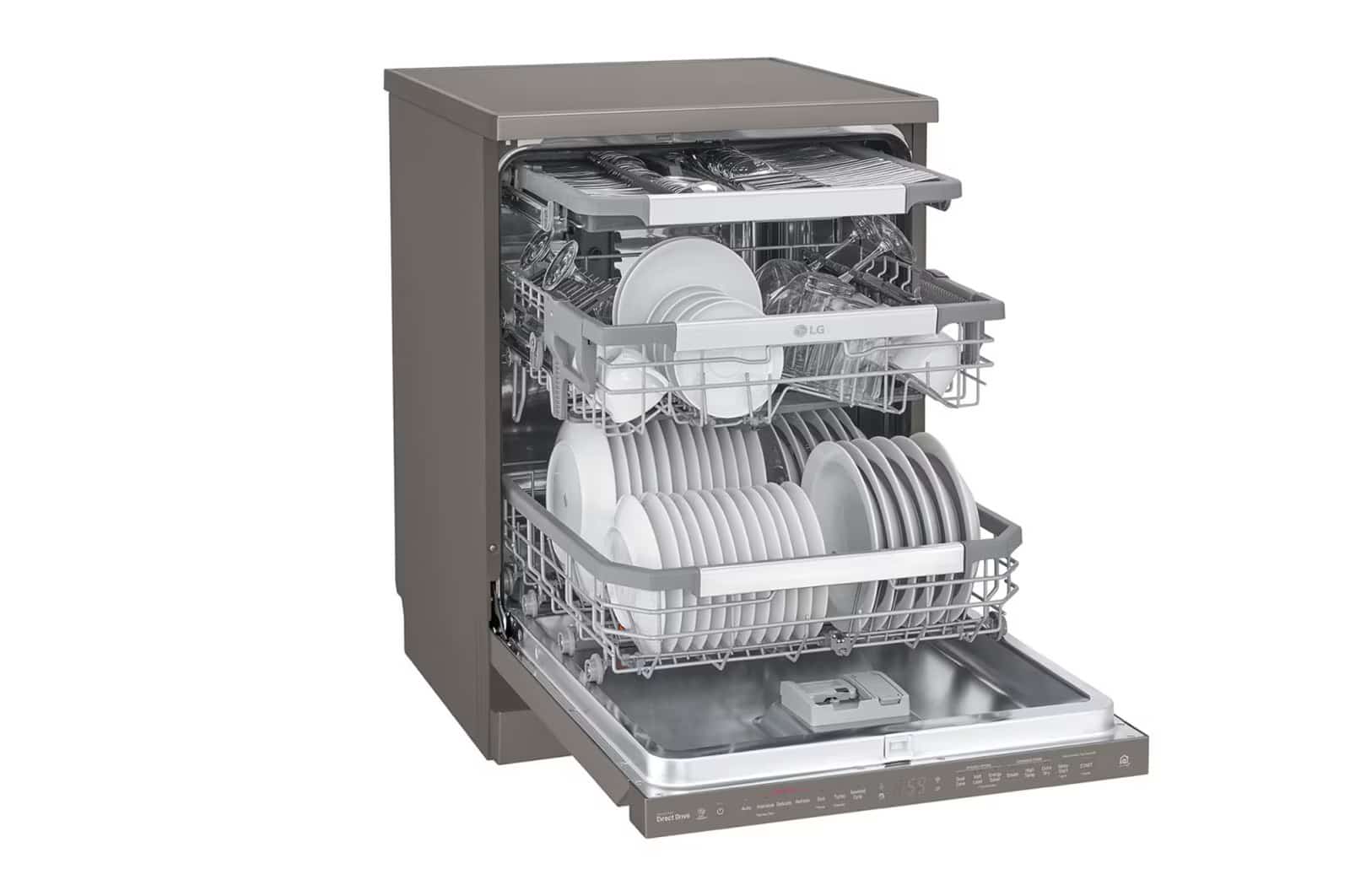 Photo of غسالة صحون إل جي بالبخار ™QuadWash ،إعداد المكان14، تقنية EasyRack™ Plus ، محرك الدفع المباشر، تقنية ThinQ, لون أسود ستانلستيل