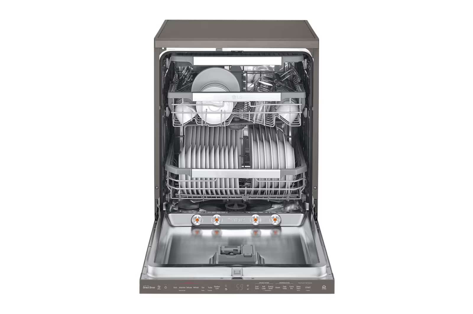 Photo of غسالة صحون إل جي بالبخار ™QuadWash ،إعداد المكان14، تقنية EasyRack™ Plus ، محرك الدفع المباشر، تقنية ThinQ, لون أسود ستانلستيل