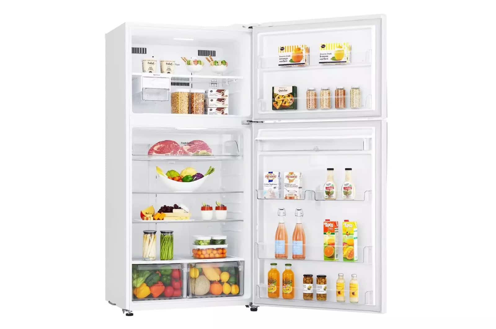 Photo of Top-freezer refrigerator, total capacity of 630 liters, inverter linear compressor, door-to-door cooling, and Hygiene FRESH+™ technology, platinum silver color