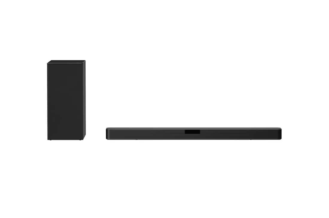Photo of LG speakers, 400W 2.1ch, DTS Virtual:X and AI Sound Pro technologies.