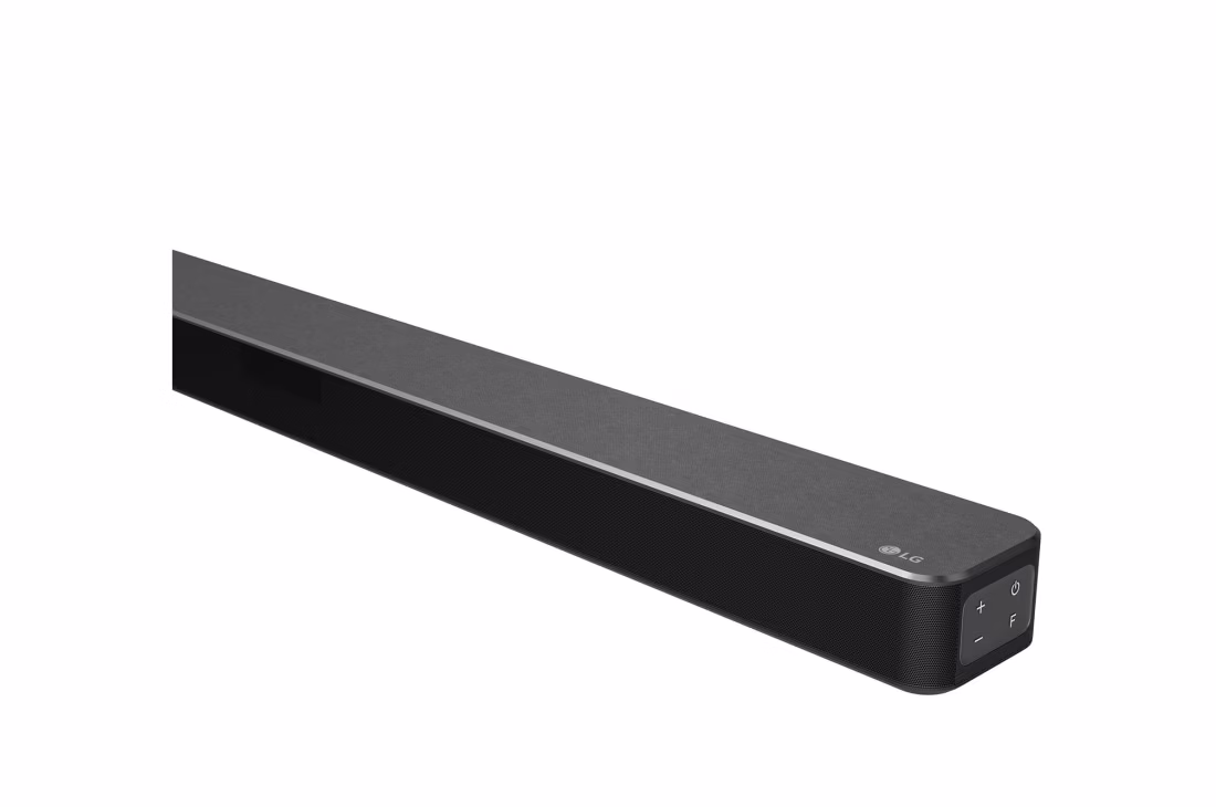 Photo of LG speakers, 400W 2.1ch, DTS Virtual:X and AI Sound Pro technologies.