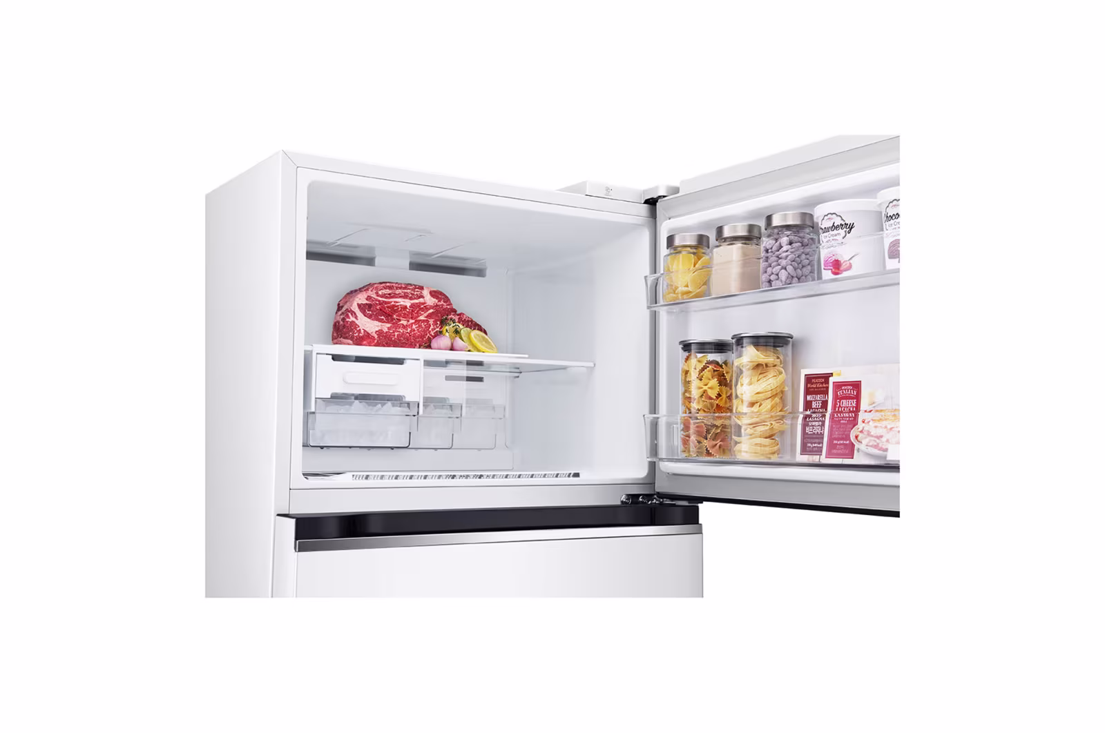 Photo of ساردکەرەوەی بەشی سەرەوەی بەستەر (Top freezer)، بە قەبارەی گشتی 423 لیتر، مەکینەی ئینڤێرتەری زیرەک (Smart Inverter™)، ڕەنگی سپی.