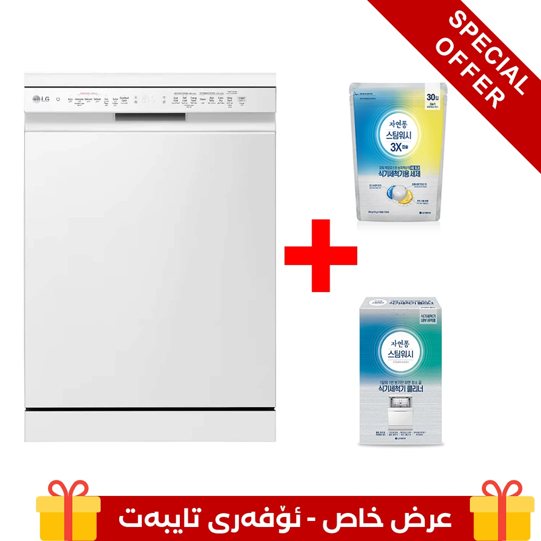 Photo of غسالة صحون LG، باللون الأبيض اللامع، بسعة 14 مكان، بتقنيات QuadWash™، Inverter Direct Drive.Retry