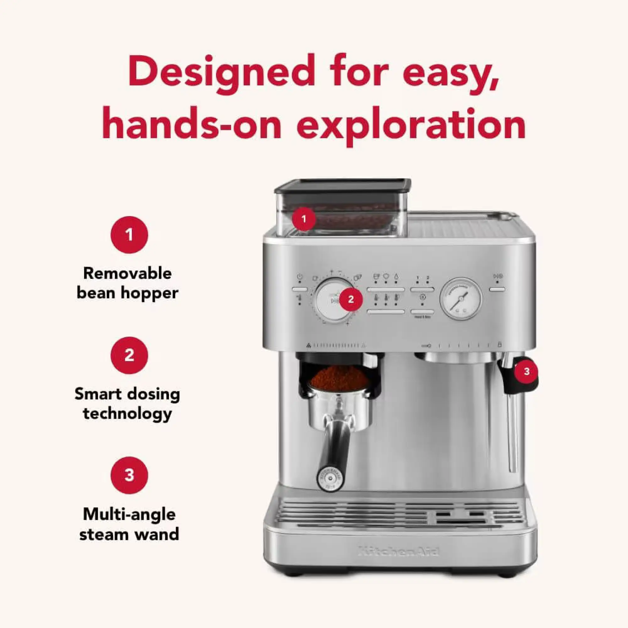 Photo of ماكينة إسبريسو كيتشن آيد شبه الأوتوماتيكية مع مطحنة مدمجة - موديل 5KES6551BSX - ستانلس ستيل | 5KES6551BSX