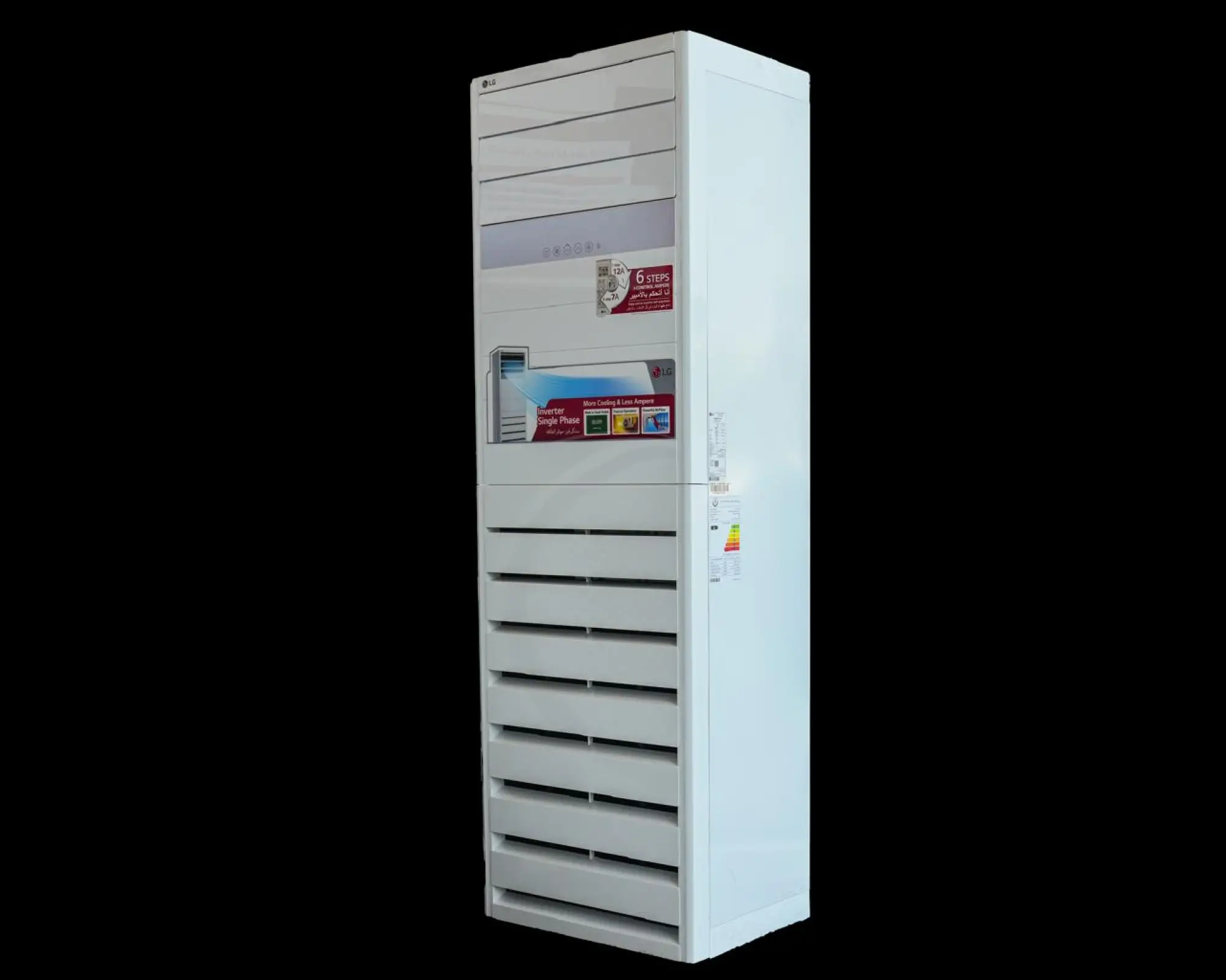 Photo of 3 Ton LG Floor-Standing Split Air Conditioner (Inverter), Model APNW36GT3EA, featuring 6 Steps I-Control Ampere, Tropical T3 Compressor, and Fast Cooling & Heating.
