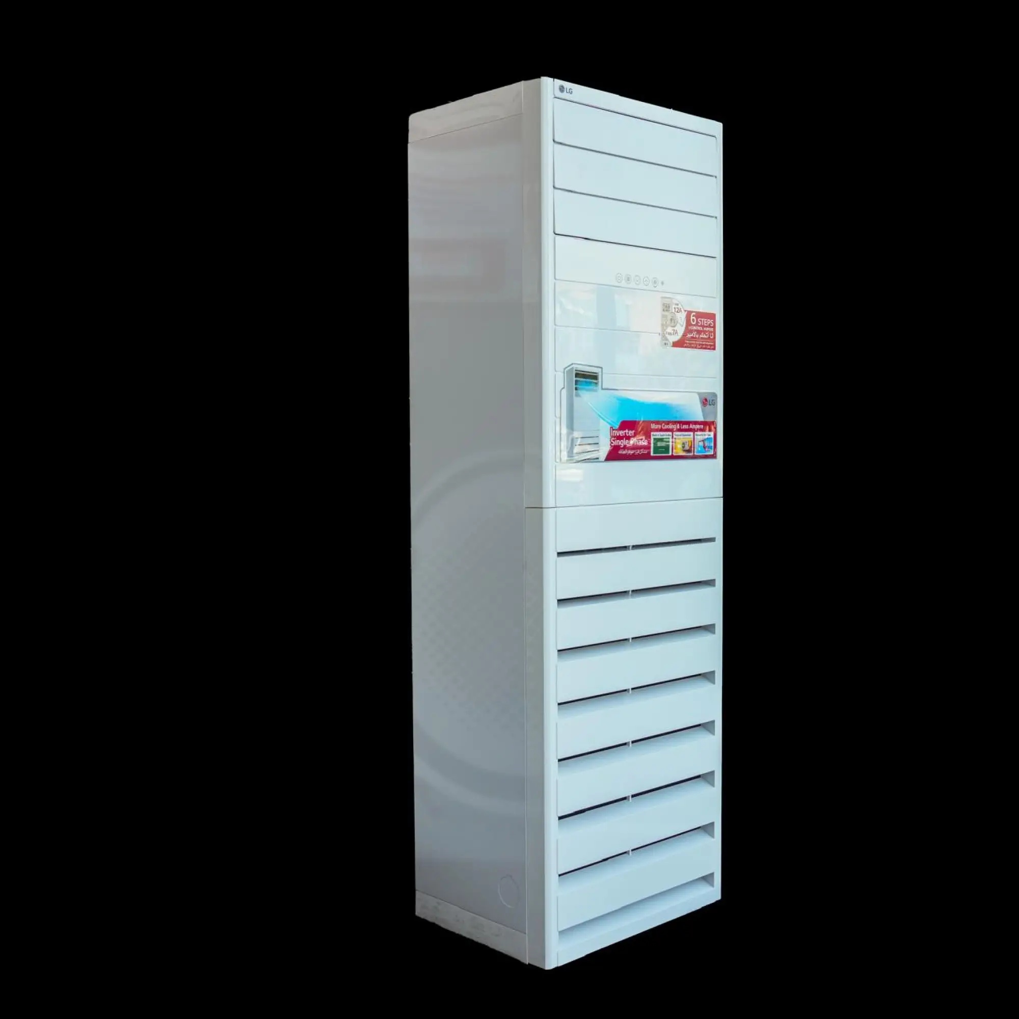 Photo of 3 Ton LG Floor-Standing Split Air Conditioner (Inverter), Model APNW36GT3EA, featuring 6 Steps I-Control Ampere, Tropical T3 Compressor, and Fast Cooling & Heating.