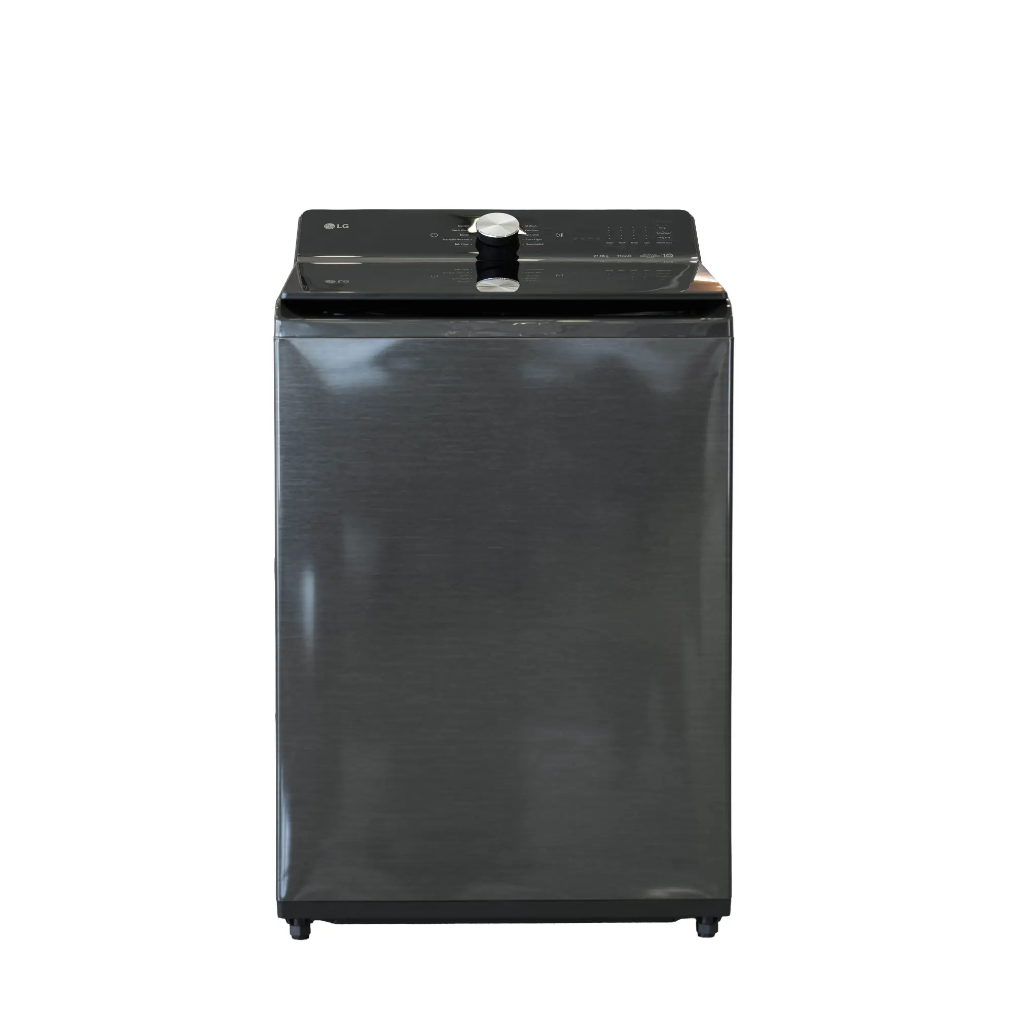 Photo of غسالة ملابس إل جي فتحة علوية، سعة 21 كجم مع تقنيات AI DD و TurboWash  والتشخيص الذكي - لون أسود معدني.