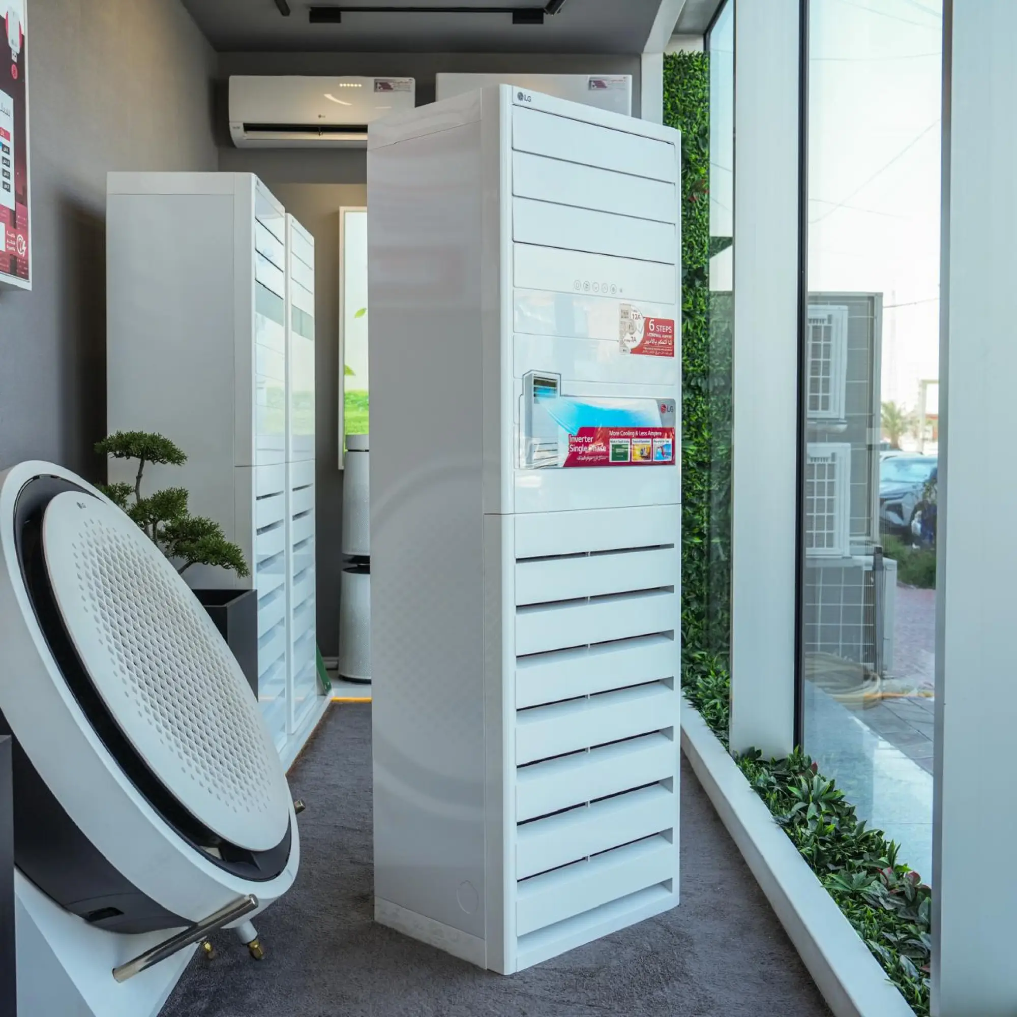Photo of 3 Ton LG Floor-Standing Split Air Conditioner (Inverter), Model APNW36GT3EA, featuring 6 Steps I-Control Ampere, Tropical T3 Compressor, and Fast Cooling & Heating.